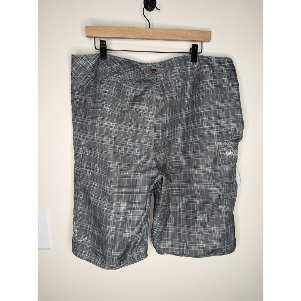 Vintage Y2K Quiksilver Mens Plaid Board Shorts Grey Surf Swim Trunks Size 38 - Picture 2 of 8